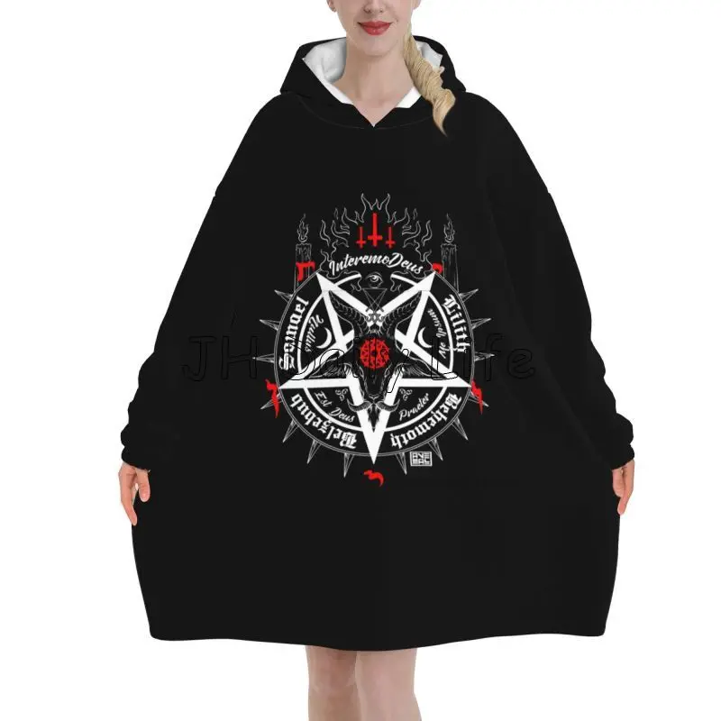 Sherpa Hoodie Fleece - Zwarte Satan Skull Dead Head Mystical