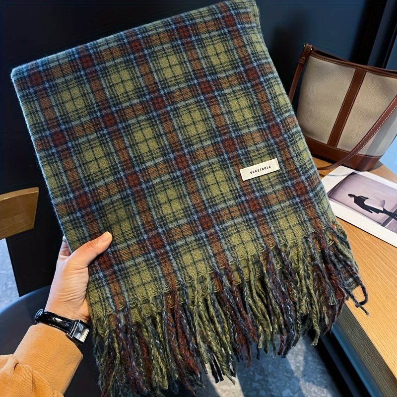 Cashmere Pashmina Wrap - Vintage groene geruite kwastjessjaal dames imitatie