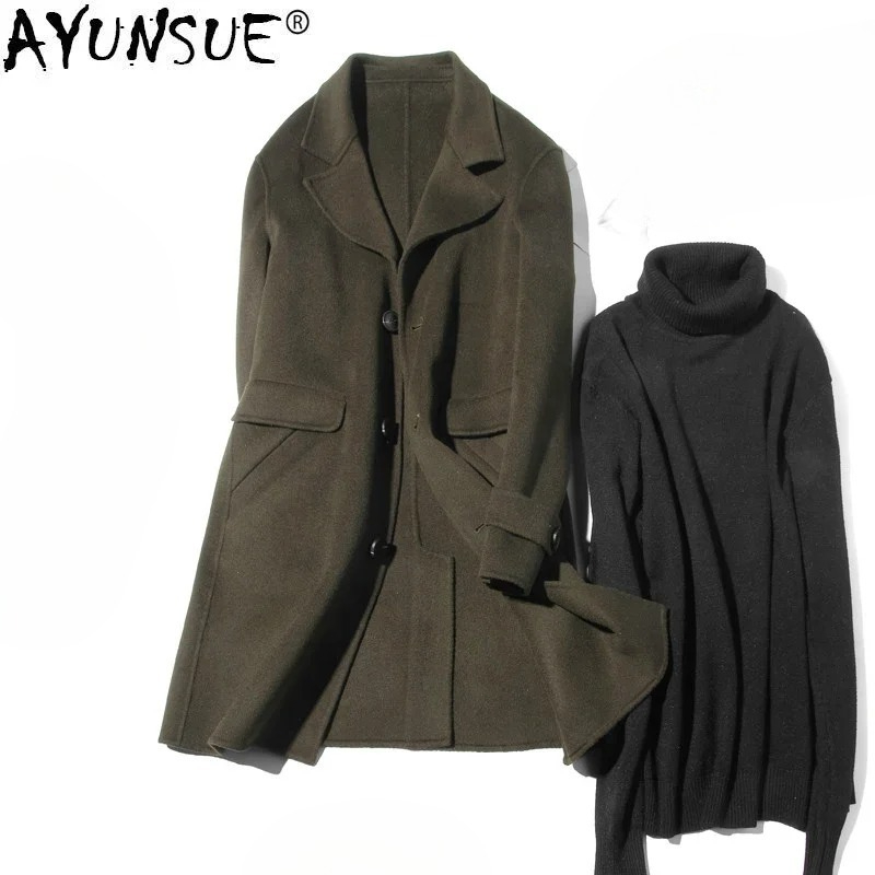 Wool Coat Peacoat - AYUNSUE 100% Wollen Jas Mannen Herfst