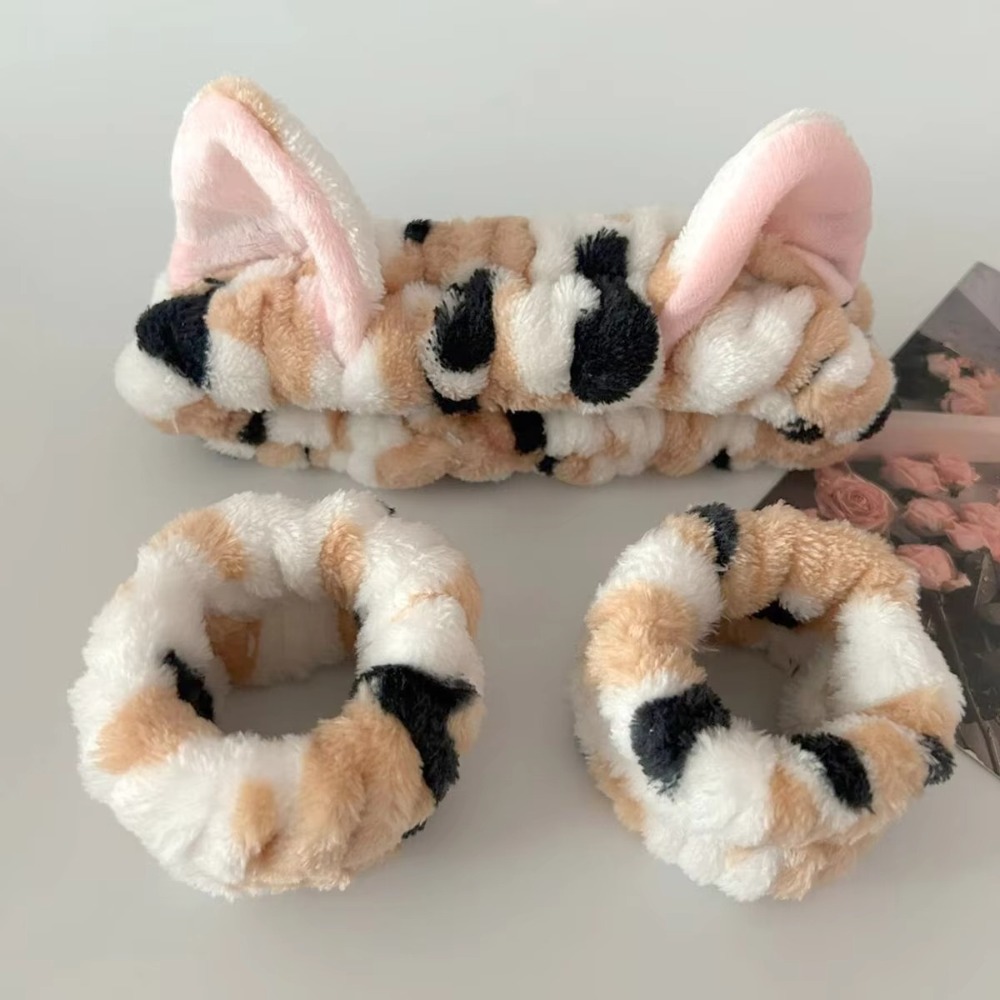 Winter Headband Fleece - 3 stks/set Luipaardprint Leuke Kat Oor