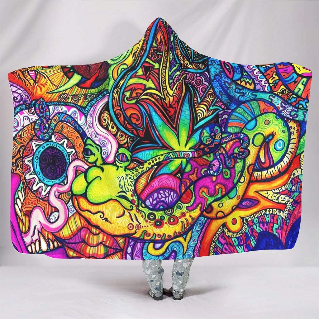 Sherpa Hoodie Fleece - Abstract Bright Trippy Rainbow Dekens met