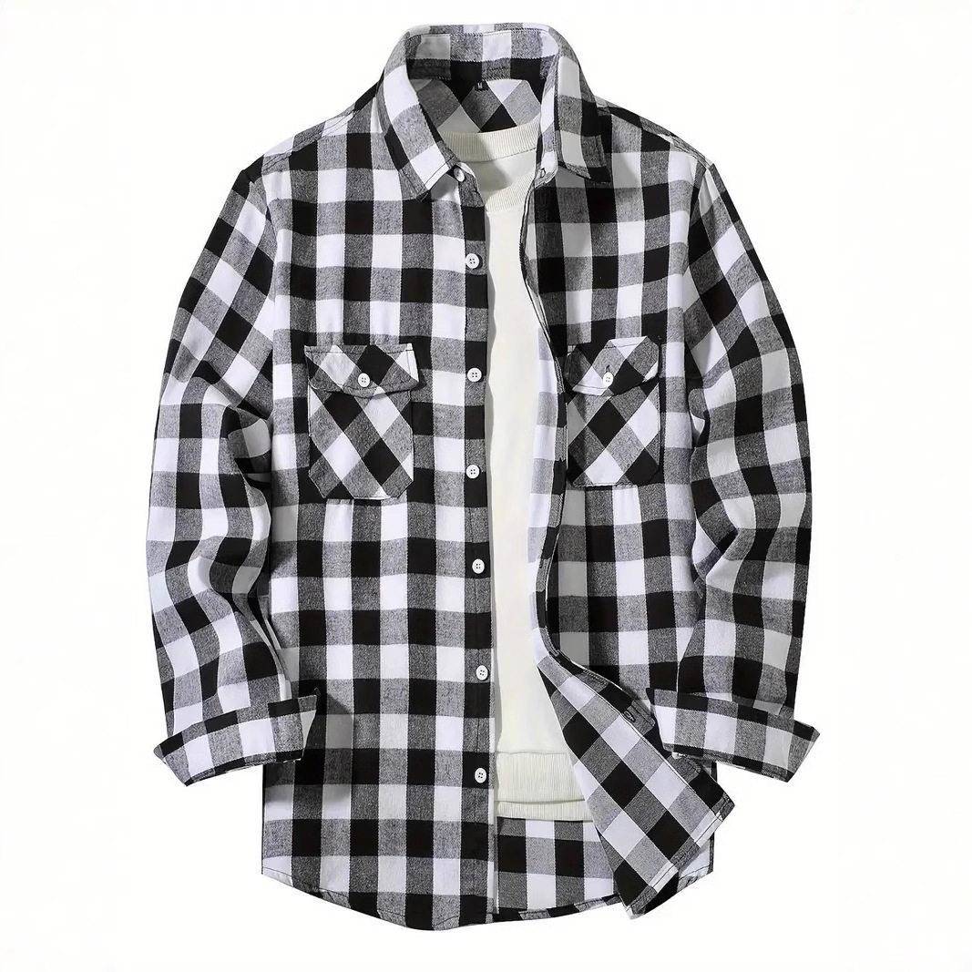 Flannel Shirt Lined - Heren Sherpa gevoerde flanellen overhemdjas, lente,