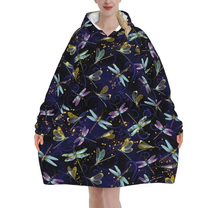 Sherpa Hoodie Fleece - Dragonfly Galaxy Wearable Deken Hoodie Dames