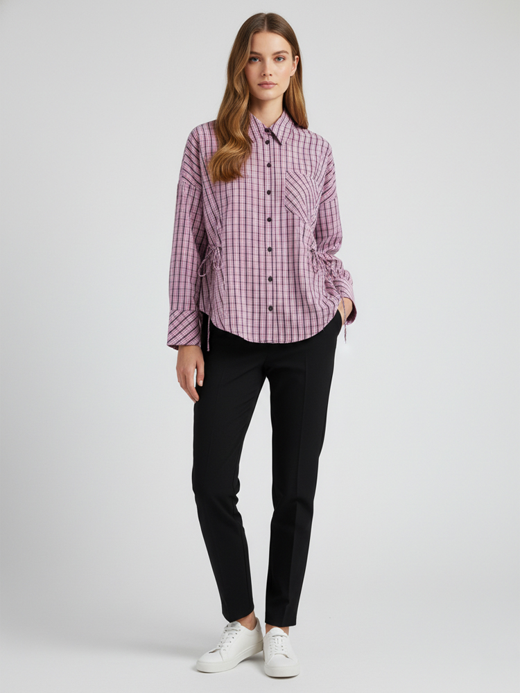 Flannel Shirt Lined - Trendy geruite damesblouse, elegante A-lijn top