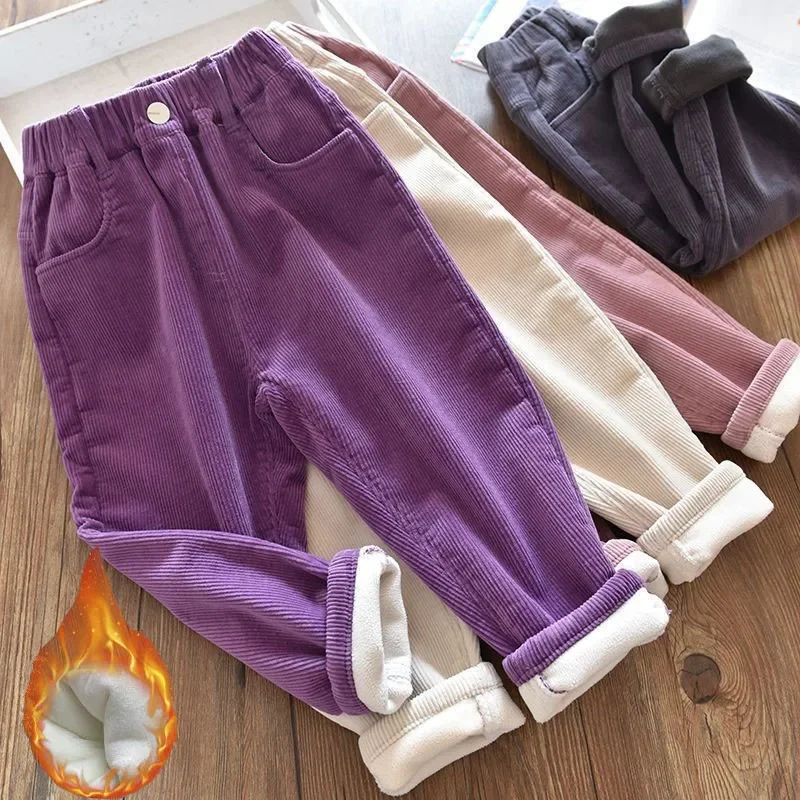 Corduroy Pant Warm - Meisjes corduroy broeken Winter warme, met