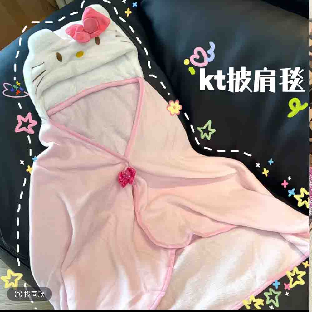 Shawl Wrap Winter - Leuke Hellokitty-mantelsjaal Airconditioningdeken Studentenslaapzalen met capuchon